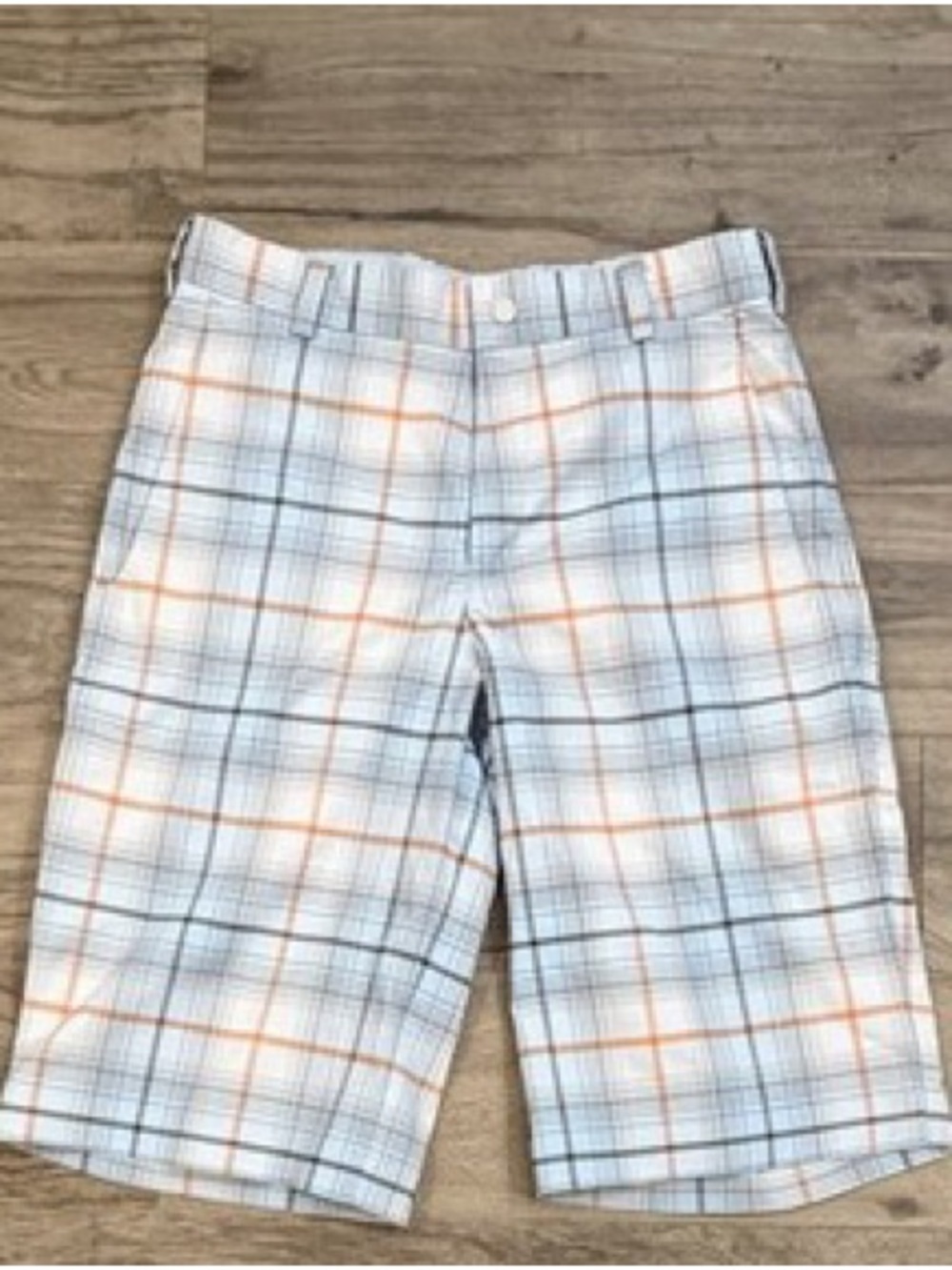 Nike drifit White Plaid Golf Shorts with Orange and Gray Lines